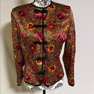 Carlisle Women's True Vintage Vibrant Floral Blazer Chinese Knot Frog Closures